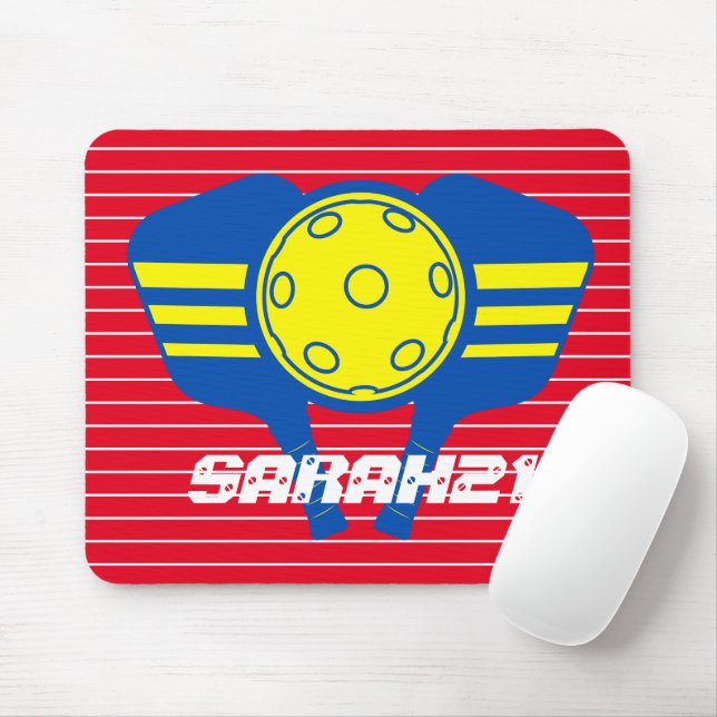 Monogram eye catching red and blue pickleball mouse pad (With Mouse)