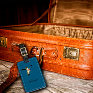 Monogram F cobalt watercolor flower Luggage Tag