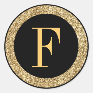 Monogram F gold Classic Round Sticker