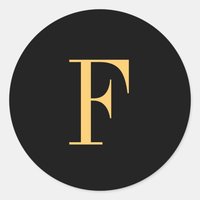 Monogram F gold-coloured on black background Classic Round Sticker (Front)