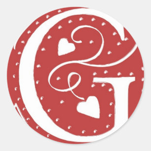 Monogram F Hearts Red White Wedding Colours Seal