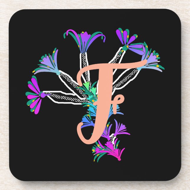 Monogram F Initial  Beverage Coaster (Front)
