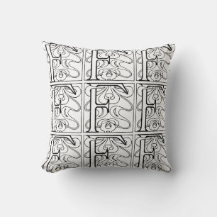 Monogram F Initial Black and White Floral Pattern Cushion