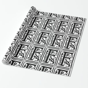 Monogram F Initial Black and White Floral Pattern Wrapping Paper