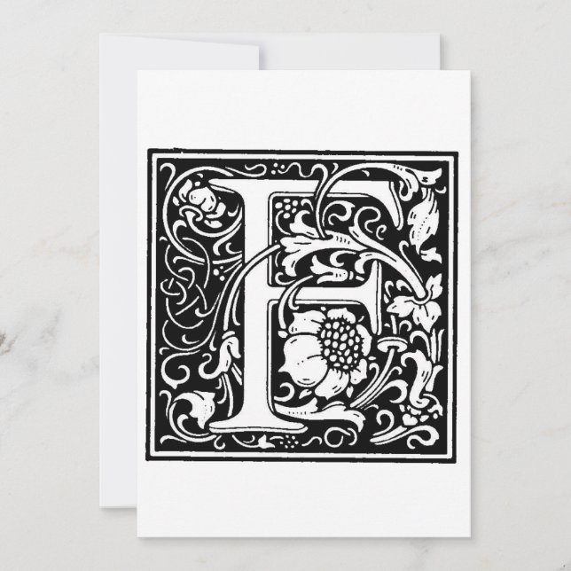 Monogram F Initial Black and White Invitation Note (Front)