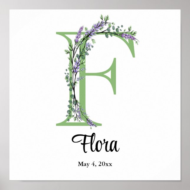 Monogram F Lavender Eucalyptus  Poster (Front)