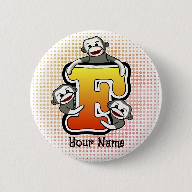Monogram F Sock Monkey   6 Cm Round Badge (Front)