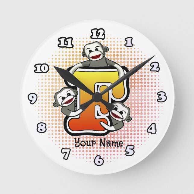 Monogram F Sock Monkey clock (Front)