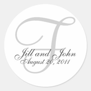 Monogram F Wedding White Bride Groom Seal Sticker