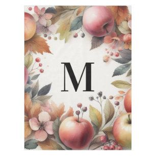 Monogram Fall apples in pastel colours watercolor  Tablecloth