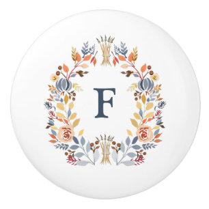 Monogram Fall Colour Yellow, Orange Red Blue Flora Ceramic Knob