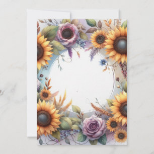 Monogram Fall flowers and sunflowers watercolor Invitation
