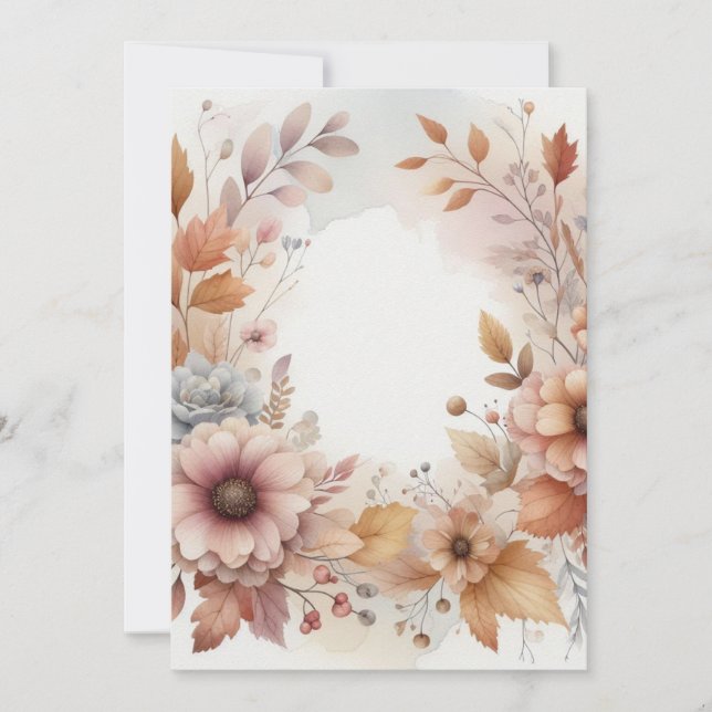 Monogram Fall leaves and flowers watercolor  Invitation (Front)