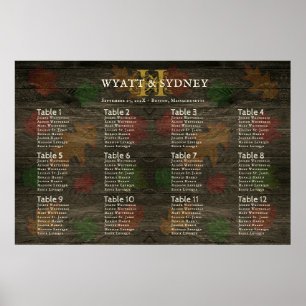 Monogram Fall Leaves Dark Wood Table Seating Chart