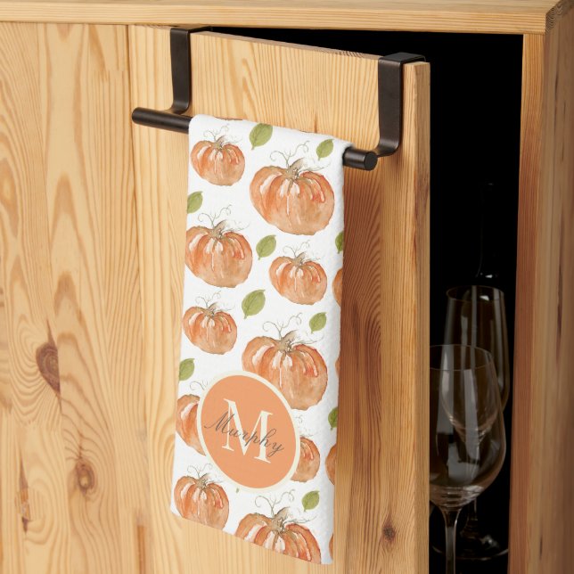 Monogram Fall Pumpkin Patch Tea Towel (Thirds Fold)