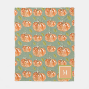 Monogram Fall Pumpkin Pattern Fleece Blanket