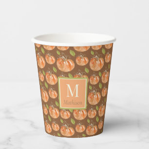Monogram Fall Pumpkin Pattern Paper Cups
