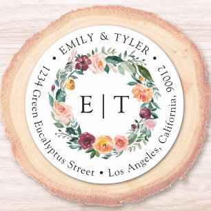 Monogram Fall Rose Wreath Return Address Label