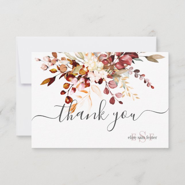 Monogram Fall Rustic Gum Eucalyptus Thank You (Front)