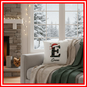 Monogram Family Christmas Antlers Santa Hat Cushion