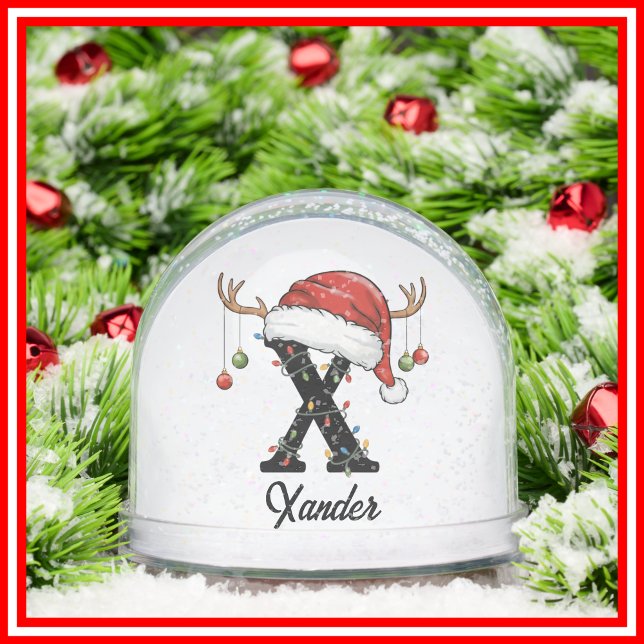 Monogram Family Christmas Antlers Santa Hat PHOTO Snowglobe (Creator Uploaded)