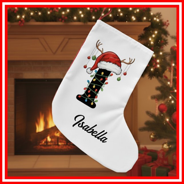 Monogram Family Christmas Antlers Santa Hat Small Christmas Stocking (Creator Uploaded)