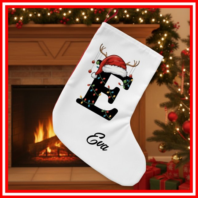 Monogram Family Christmas Antlers Santa Hat Small Christmas Stocking (Creator Uploaded)