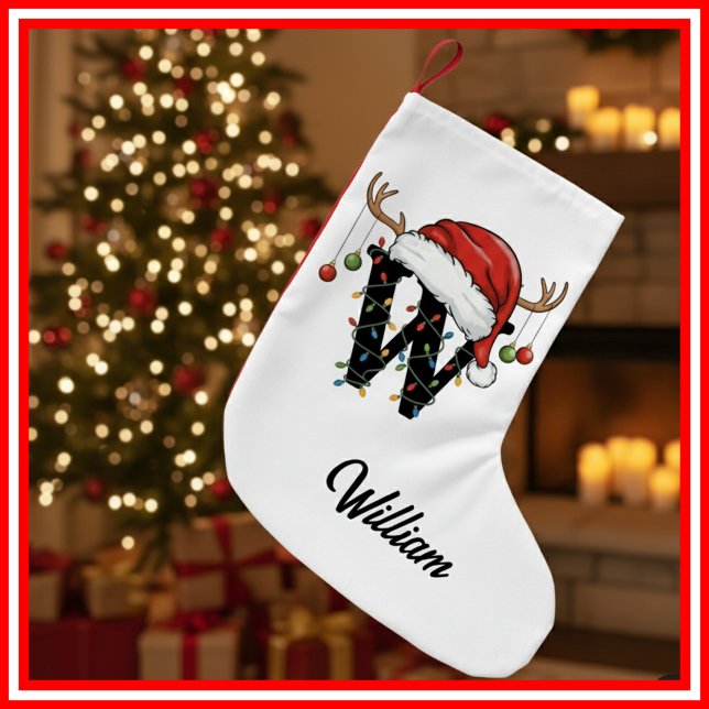 Monogram Family Christmas Antlers Santa Hat Small Small Christmas Stocking (Creator Uploaded)