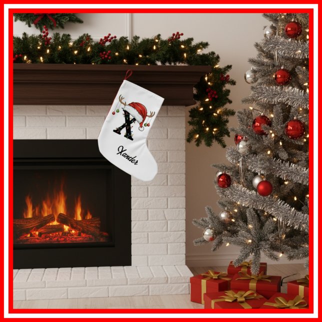 Monogram Family Christmas Antlers Santa Hat Small Small Christmas Stocking (Creator Uploaded)