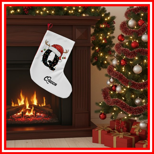 Monogram Family Christmas Antlers Santa Hat Small Small Christmas Stocking (Creator Uploaded)