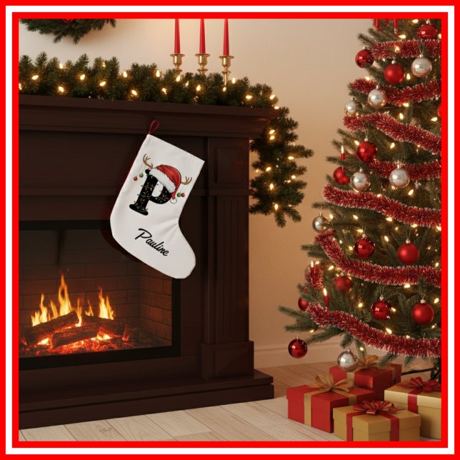 Monogram Family Christmas Antlers Santa Hat Small Small Christmas Stocking (Creator Uploaded)