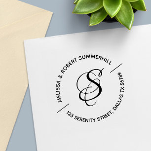 Monogram Family Couple Round Address Self-inking Stamp