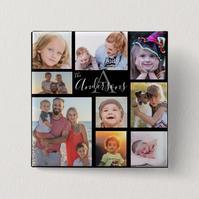 Monogram Family Eight Photo Customized   15 Cm Square Badge (Front)
