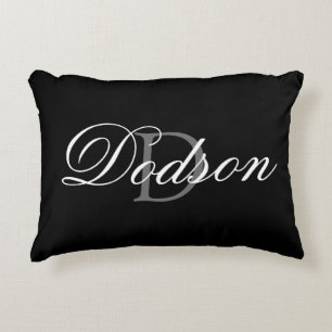Monogram Family Name Black White Throw Pillow