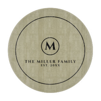 Monogram Family Name & Date | Sage & Black Round Cutting Board