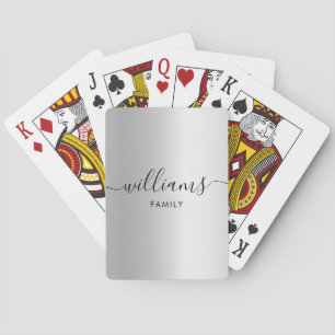 Monogram Family Name Faux Silver  Playing Cards