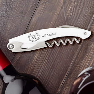 Monogram Family Name Laurel Crest Corkscrew