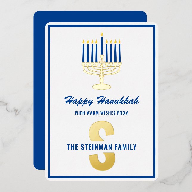Monogram Family Name Menorah Candle Happy Hanukkah (Front/Back)
