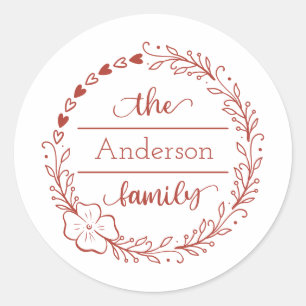 Monogram Family Name Red Hearts Envelope Seals