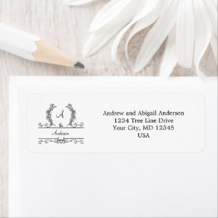 Monogram Family Name Script Leaves Return Address