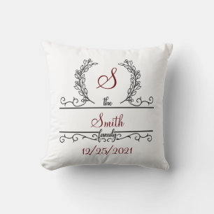 Monogram Family Name Wedding Bridal Shower Gift Cushion