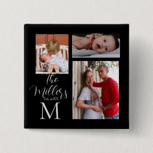 Monogram Family Photo Collage   15 Cm Square Badge