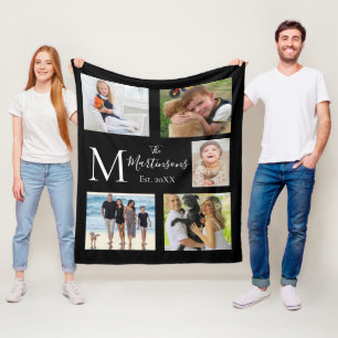 Monogram Family Photo Collage Fleece Blanket
