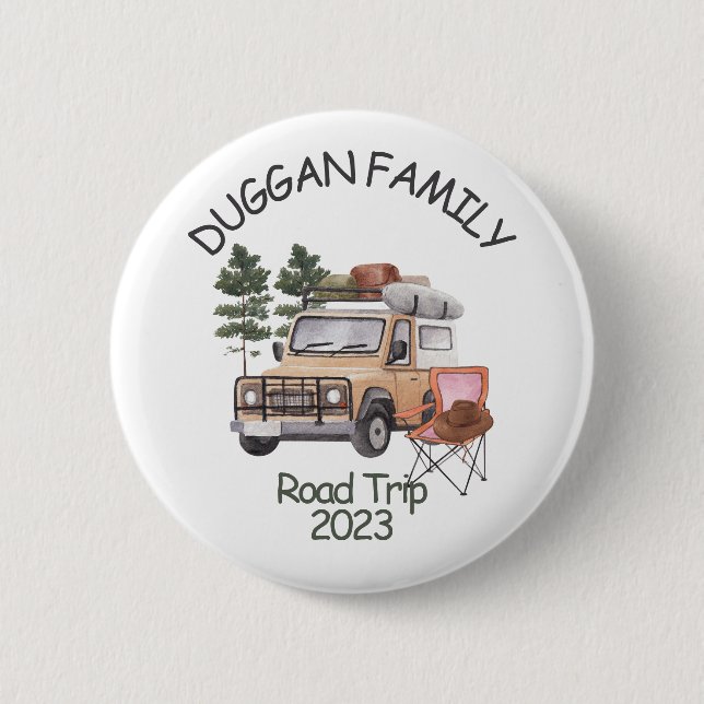 Monogram Family Road Trip Personalised Text 6 Cm Round Badge (Front)
