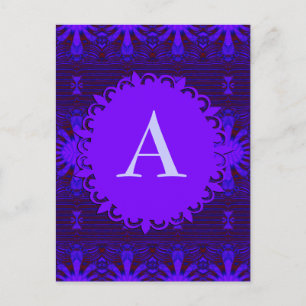 Monogram Fancy Dark Purple Blue Abstract Postcard