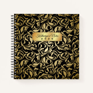 Monogram Fancy Gold Flourish Black Luxe Nameplate Notebook