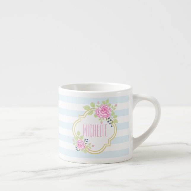Monogram Fancy Pink Roses Blueberry Espresso Mug (Right)
