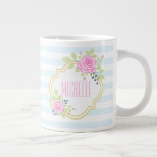 Monogram Fancy Pink Roses Blueberry Jumbo Mug