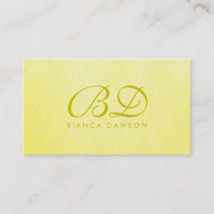 Monogram Fancy Script Yellow Texture Business Card