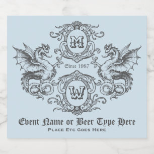 Monogram Fantasy Mediaeval Dragon Ornate Frame Beer Bottle Label